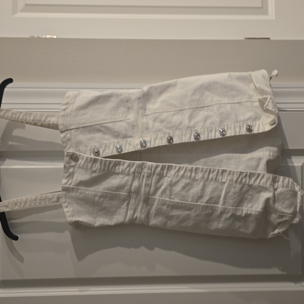 White Jean Button-Front Romper